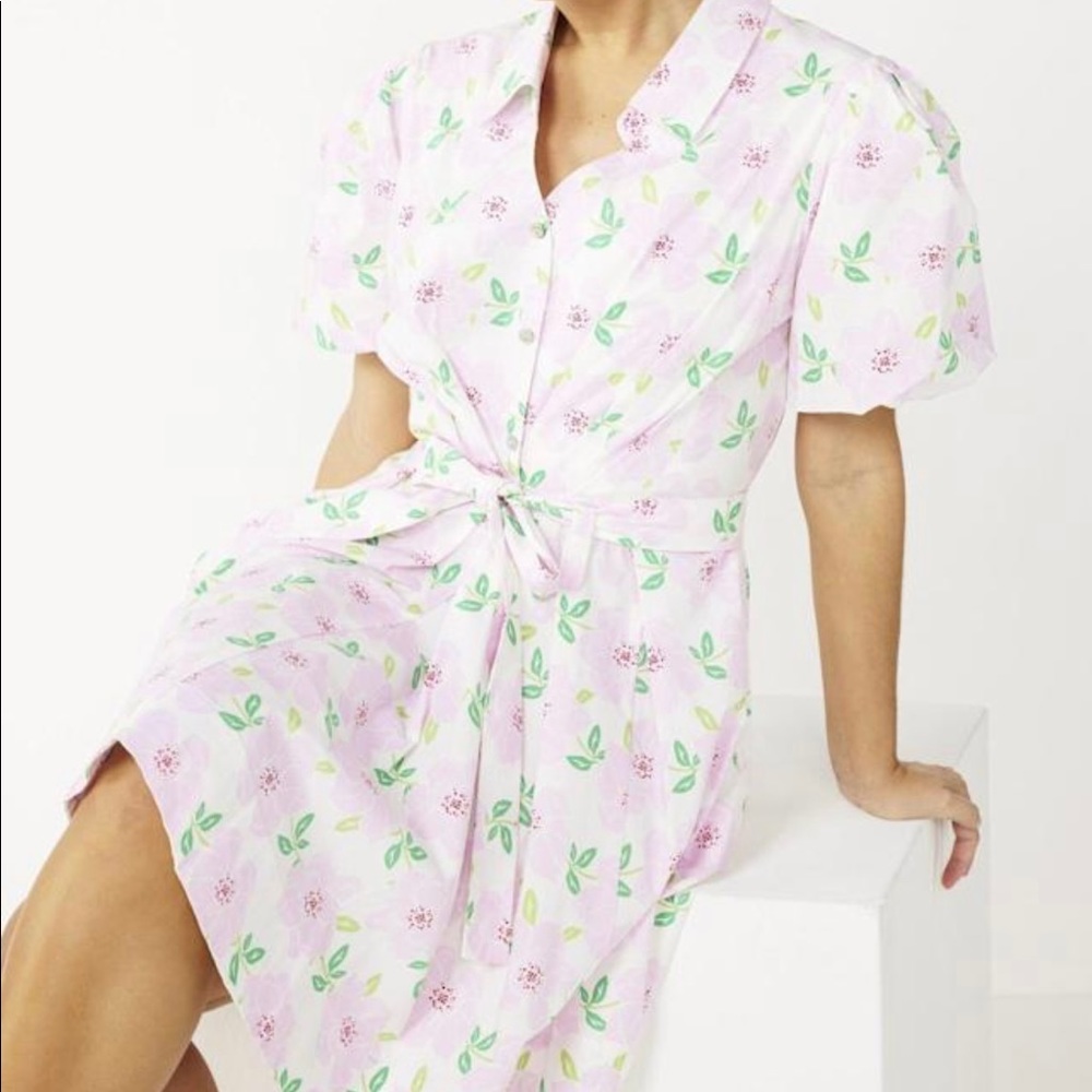 Draper James dresses | NWT puff sleeved shirt dress floral ivory pink S